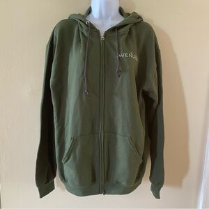 Men’s Fruit Of The Loom Green & White Step-By-Step Hoodie Zipper Pockets Large L